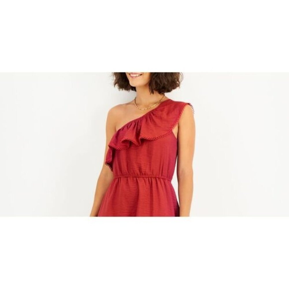 Bar III Ruffle Mini Dress One Shoulder Party Cocktail Red Women Size X Small - Picture 4 of 5